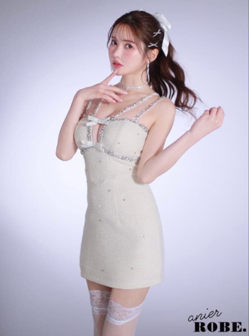 ROBE de FLEUR ツイードドレス White