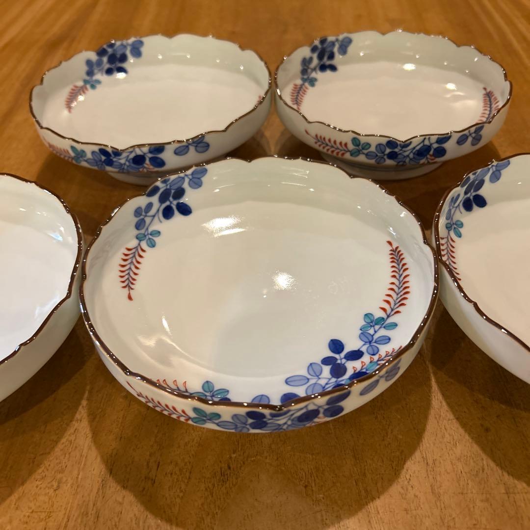 染付 なます皿 2ケ 芙蓉手 明治 花文様 輪花 花弁 唐