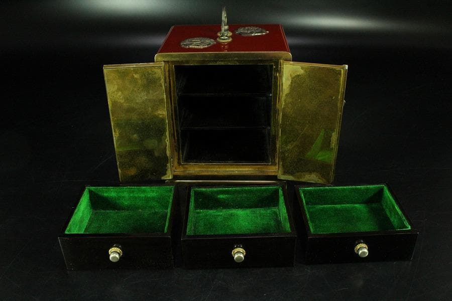 大阪 尚美堂造 純銀飾 宝石箱(K-LC805) シノワズリ 十九世紀 中国清朝