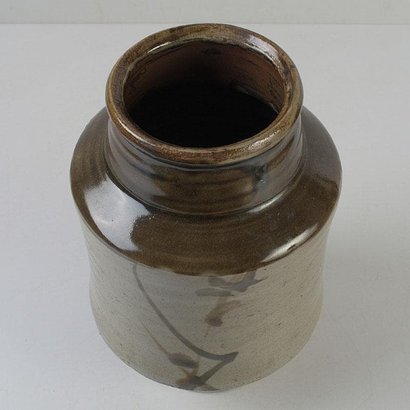 人間国宝 濱田庄司作 鐵絵花瓶 共布共箱 M R9136H