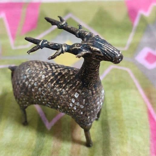 アンティーク】インドの鋳造工芸品✨牡鹿のブロンズ像