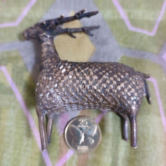 アンティーク】インドの鋳造工芸品✨牡鹿のブロンズ像