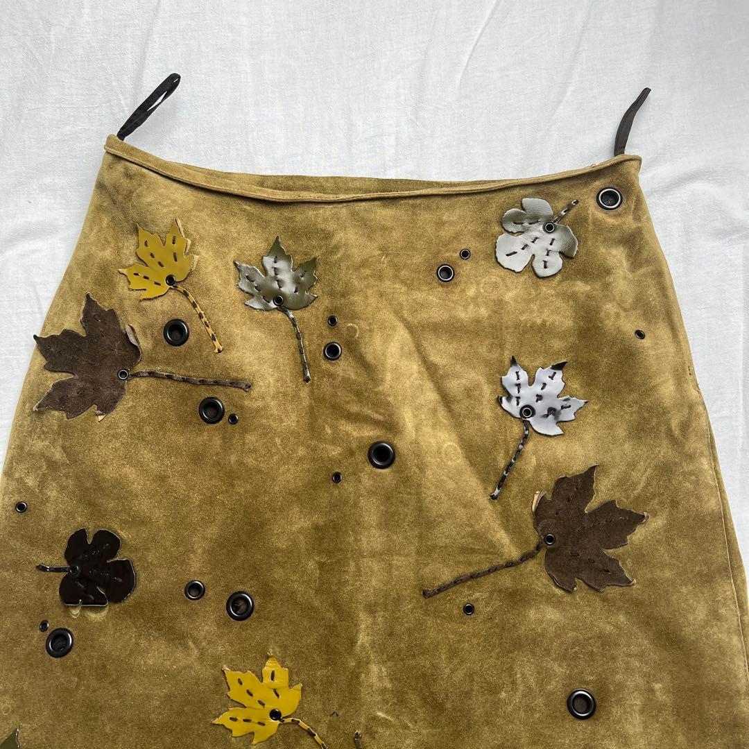 FW 99 Prada Suede Leaf Appliqué Skirt