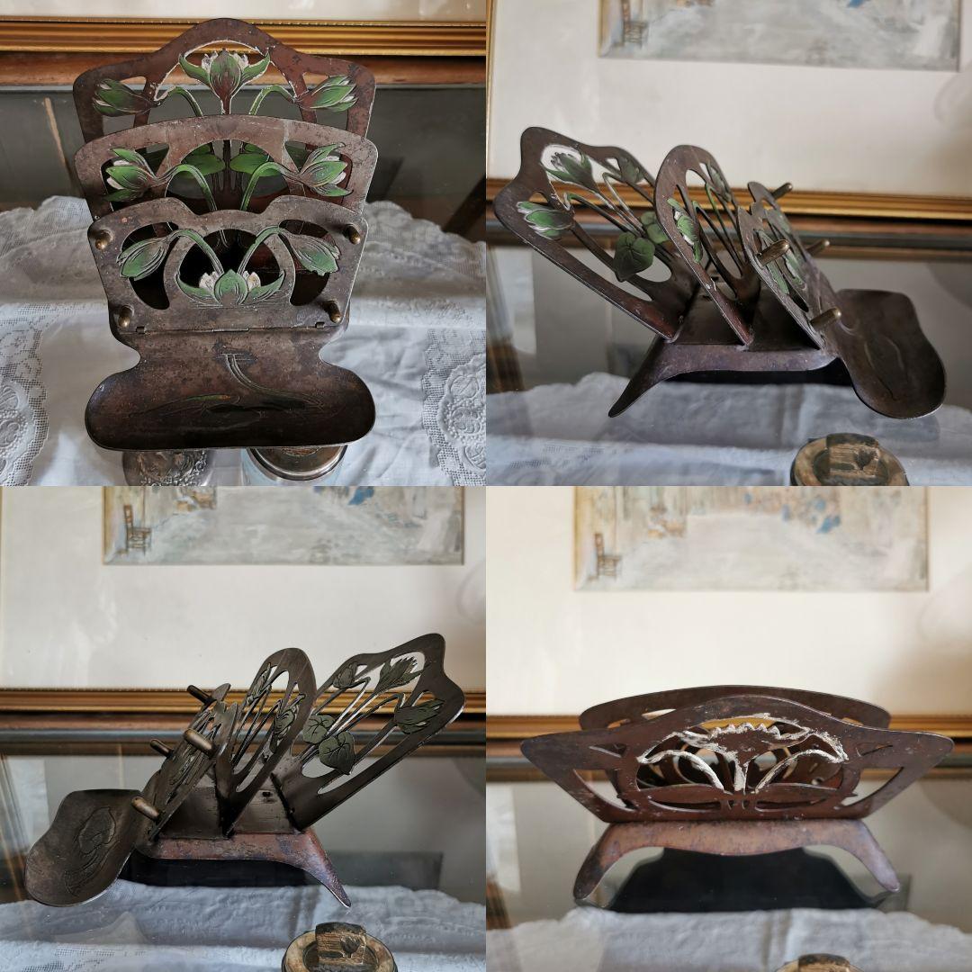 アンティークドイツ アールヌーヴォー ロータス 白水蓮レリーフ折畳