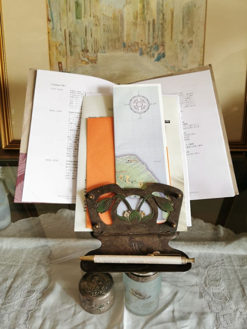 アンティークドイツ アールヌーヴォー ロータス 白水蓮レリーフ折畳