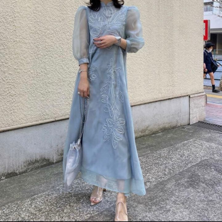 未使用 AMERI vintage ロングワンピース ライトブルー ドレス 2025年