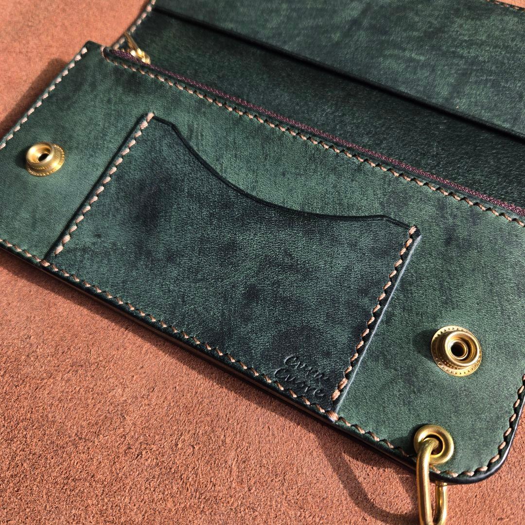 132ロング　トラッカーウォレット イタリアンレザーTEXAS【グリーン】