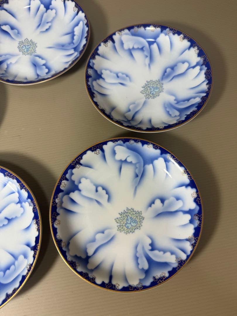 2142 深川製磁　牡丹金ミル　皿　5客　金彩