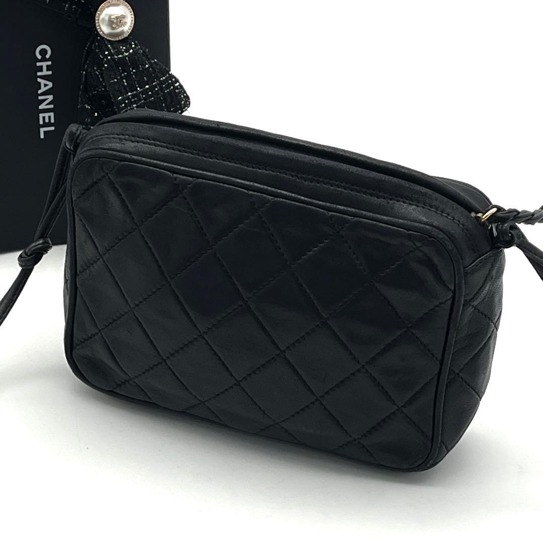 【美品】シャネル　ラムスキン　マトラッセ　ココマーク　ブラック　ショルダーバッグ