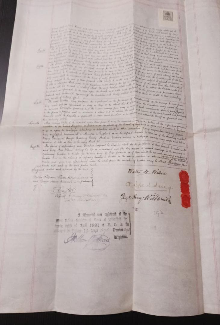 1891年 英国 アンティーク書類 蝋封付 手書き文書 英国王室印