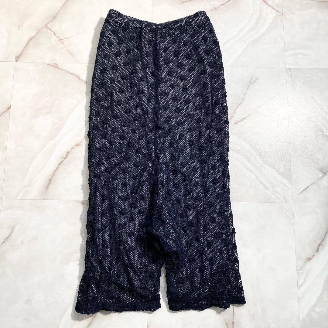 A16559 コムコム 05ss レース 花刺繍 ペンギンパンツ 紺L