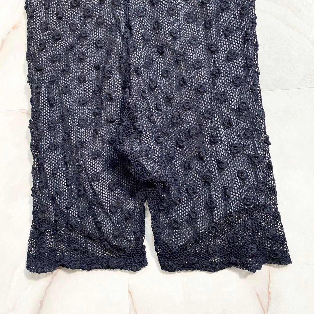 A16559 コムコム 05ss レース 花刺繍 ペンギンパンツ 紺L