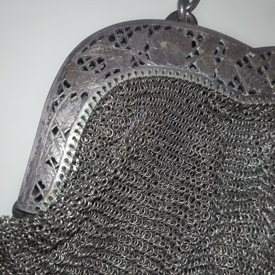 レティキュール アンティーク シルバー 銀製 純銀 ヨーロッパ 花 鳥 模様