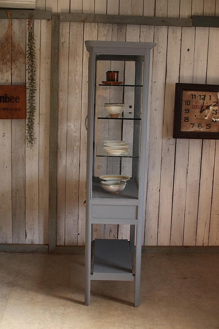 古い木枠ガラスケース ケビント ドクターキャビネット 古い木枠ガラス