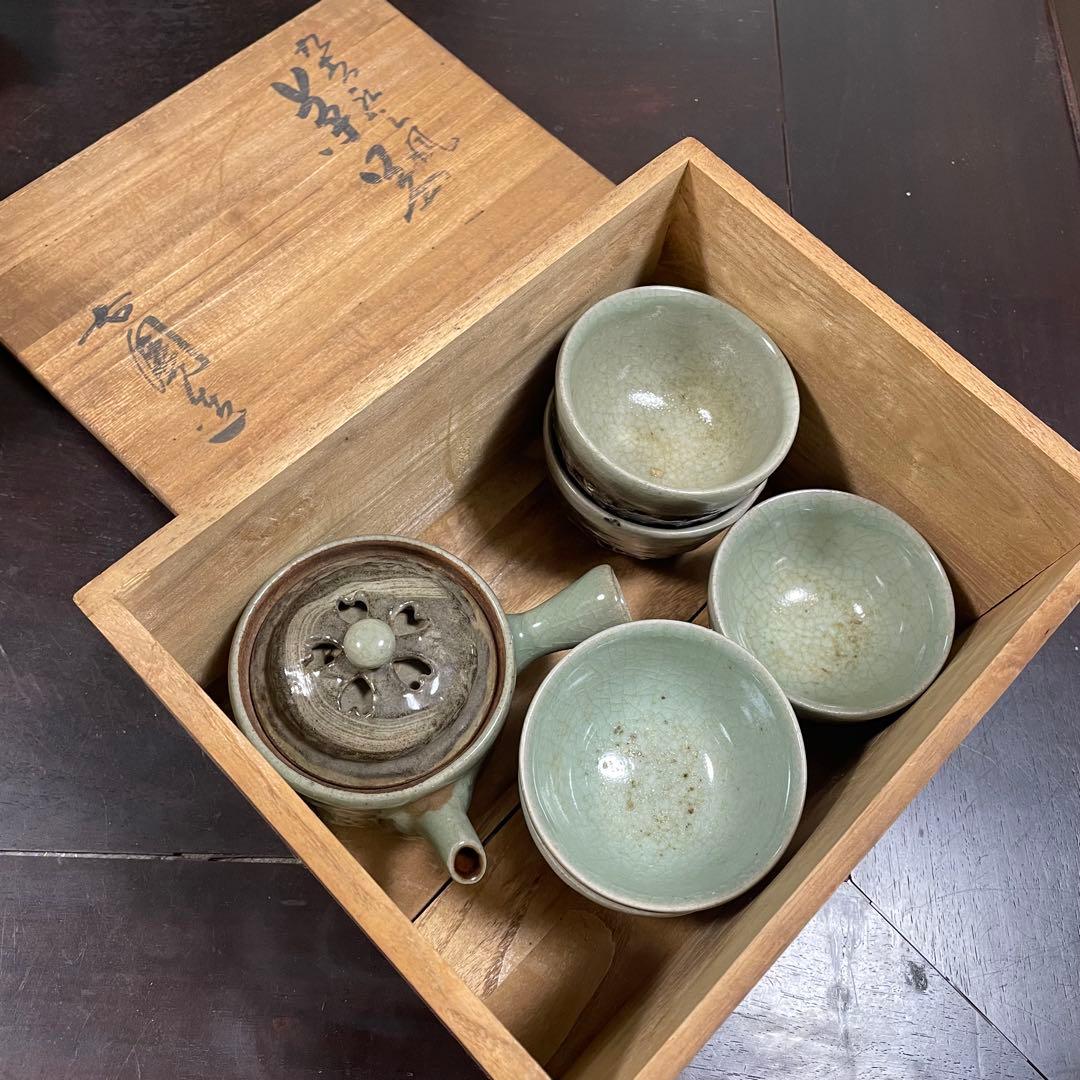 骨董☆二重焼☆茶器セット☆陶器☆急須☆湯呑み☆木箱付き☆明治〜昭和