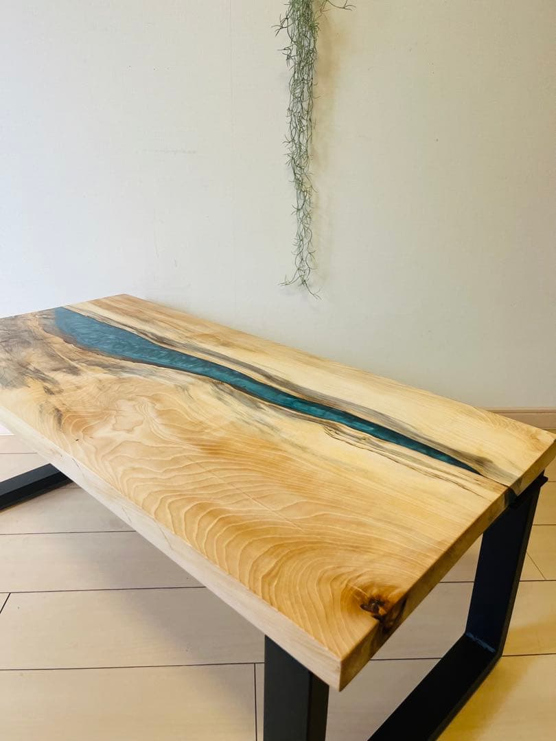 レジンテーブル ローテーブル 栃 リバーテーブル アイアン レジン