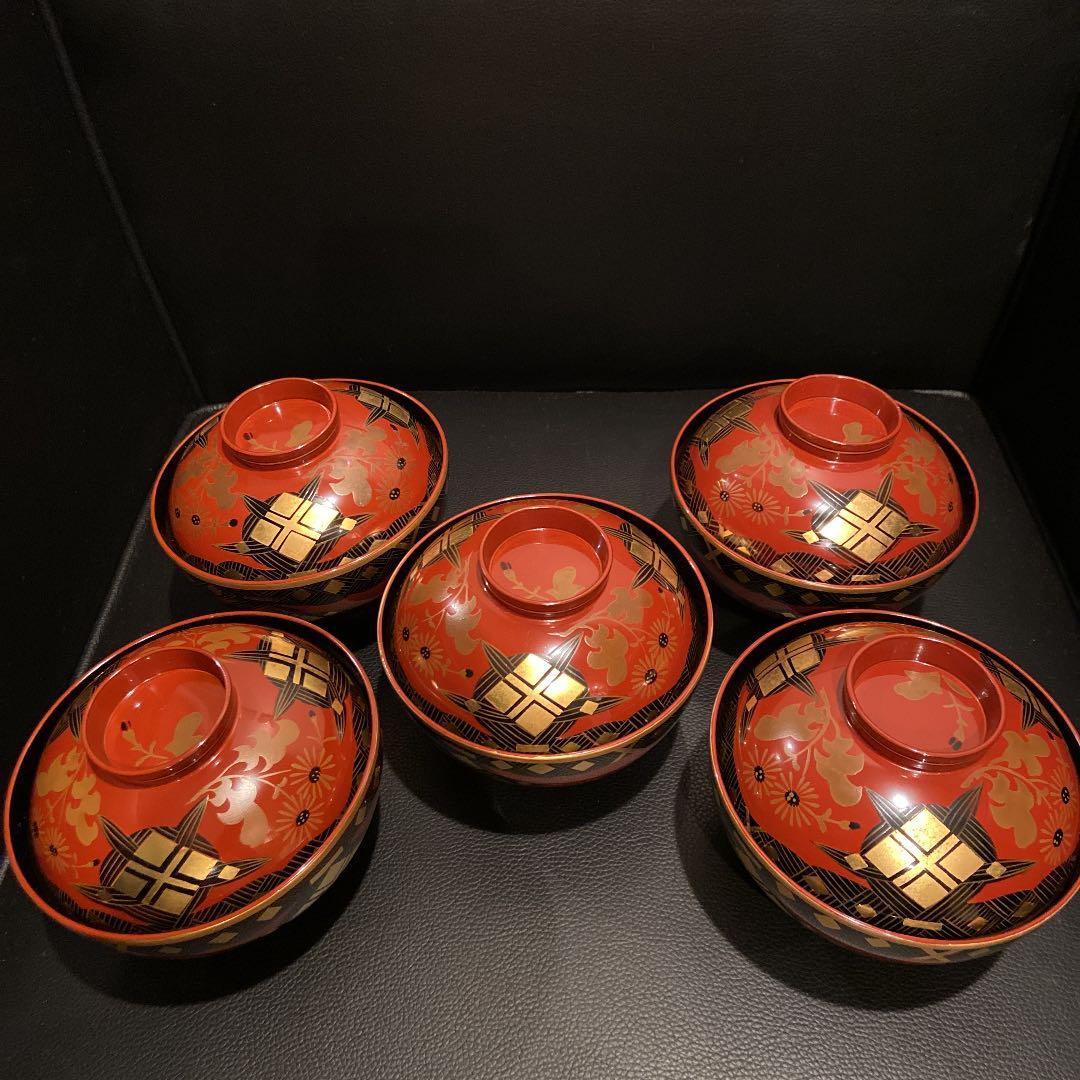 輪島塗 吉野絵蒔絵 吸物椀 共箱 美術漆器 布着本堅地 三幸