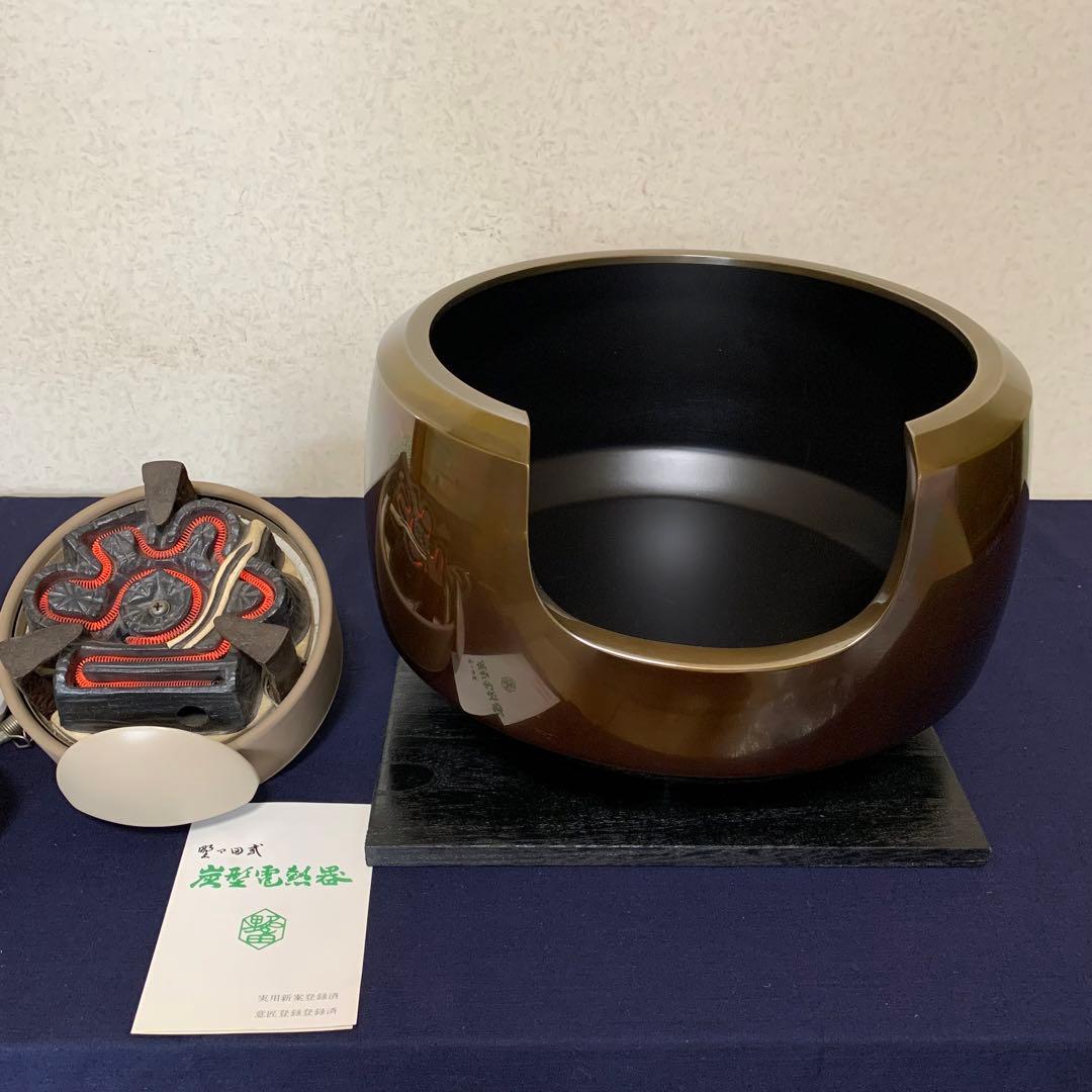 風炉 茶釜 電熱器 唐銅面取風炉 宮島霰釜 野々田電熱器 茶道具 お手前