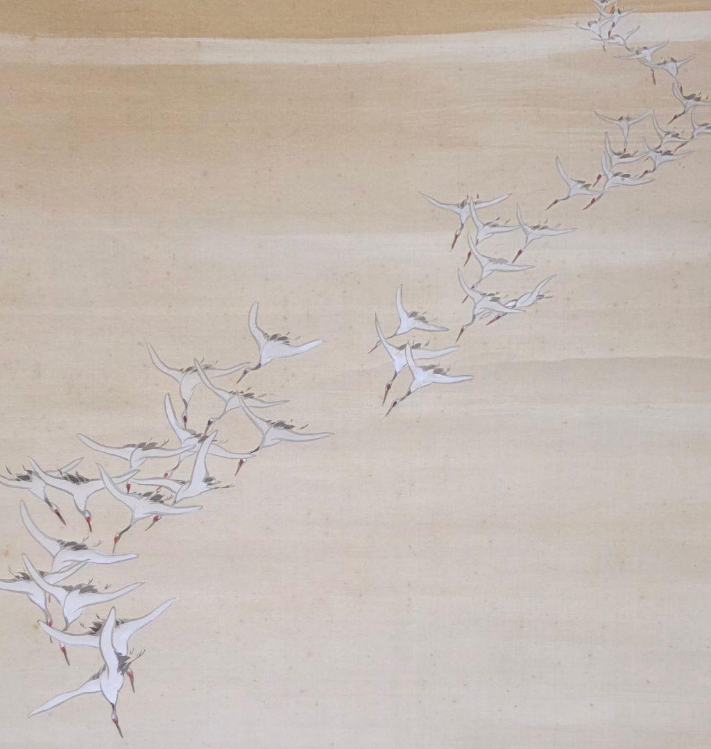 百鶴図】岩田秀耕 2717 掛け軸 肉筆 正月 祝い事