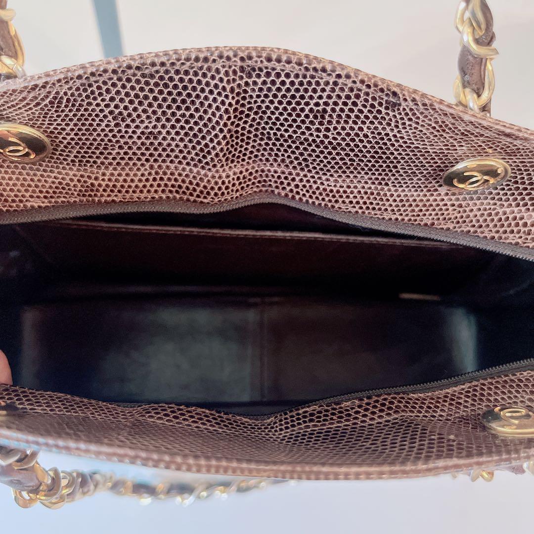 希少　CHANEL シャネル　リザード　チェーン　ハンドバッグ　シールあり