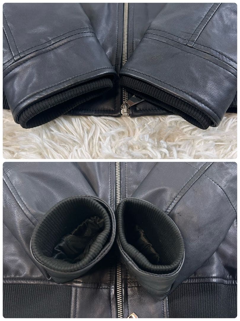 極美品 現行品タグ付きAKM シングルライダース 羊革 S キルティング 袖リブ