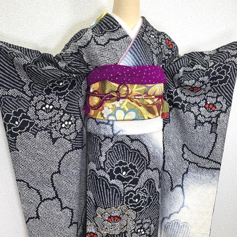 404z54〇総絞り 振袖 金駒刺繍 牡丹〇美品 成人式 結婚式