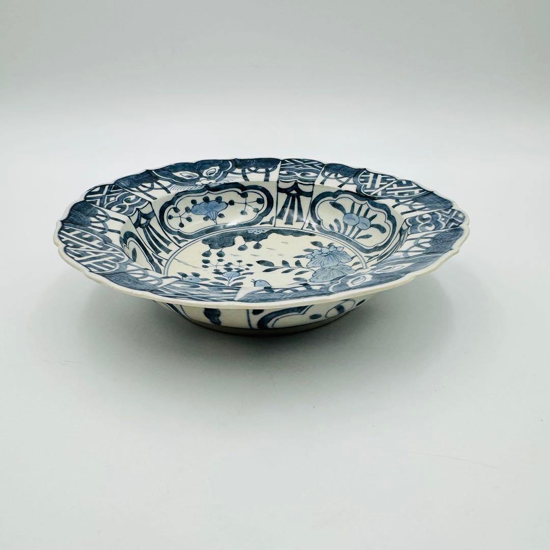 【南紀高松焼　芙蓉手　染付菓子鉢　皿】骨董　アンティーク　インテリア