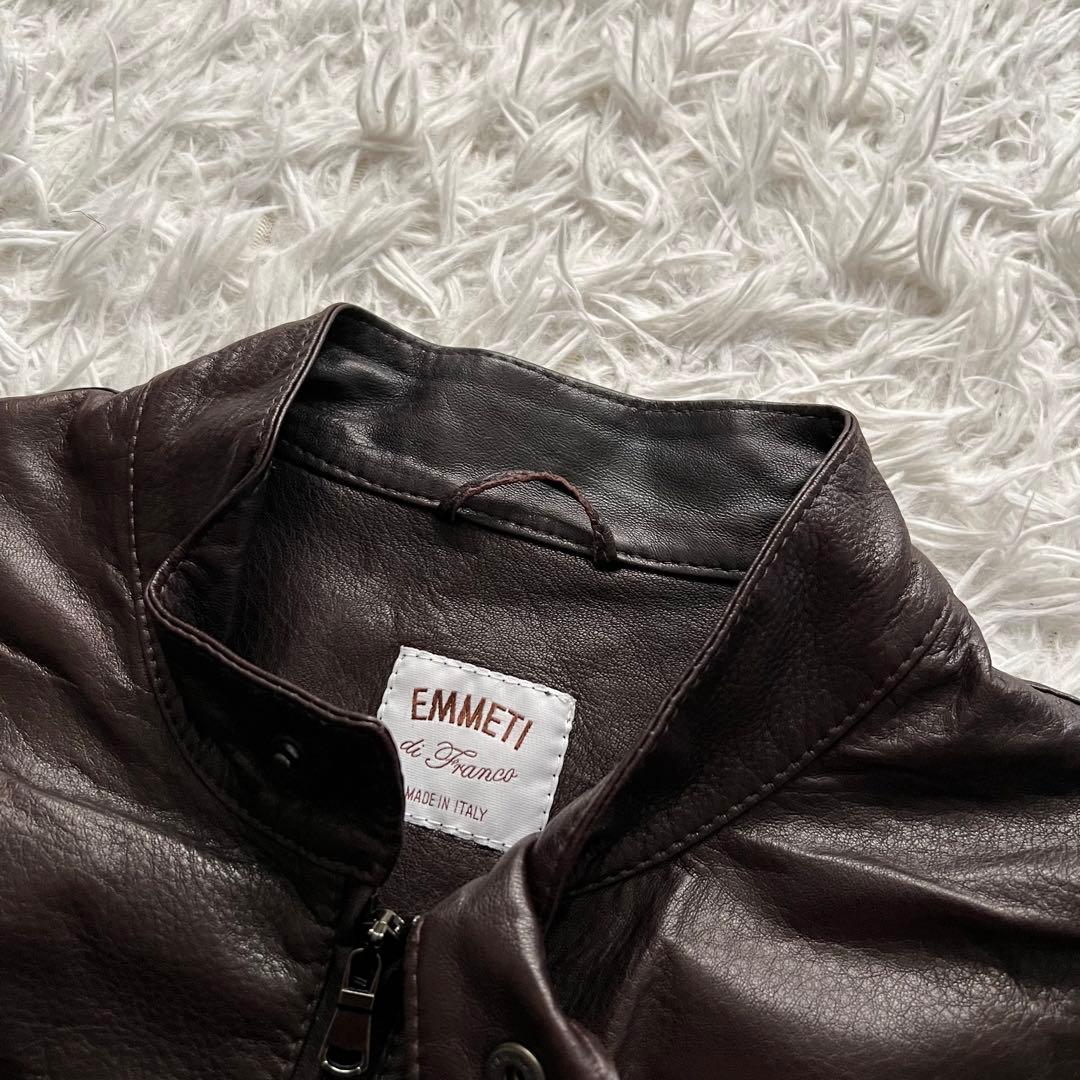 美品 EMMETTI レザーライダース ダークブラウン サイズ46