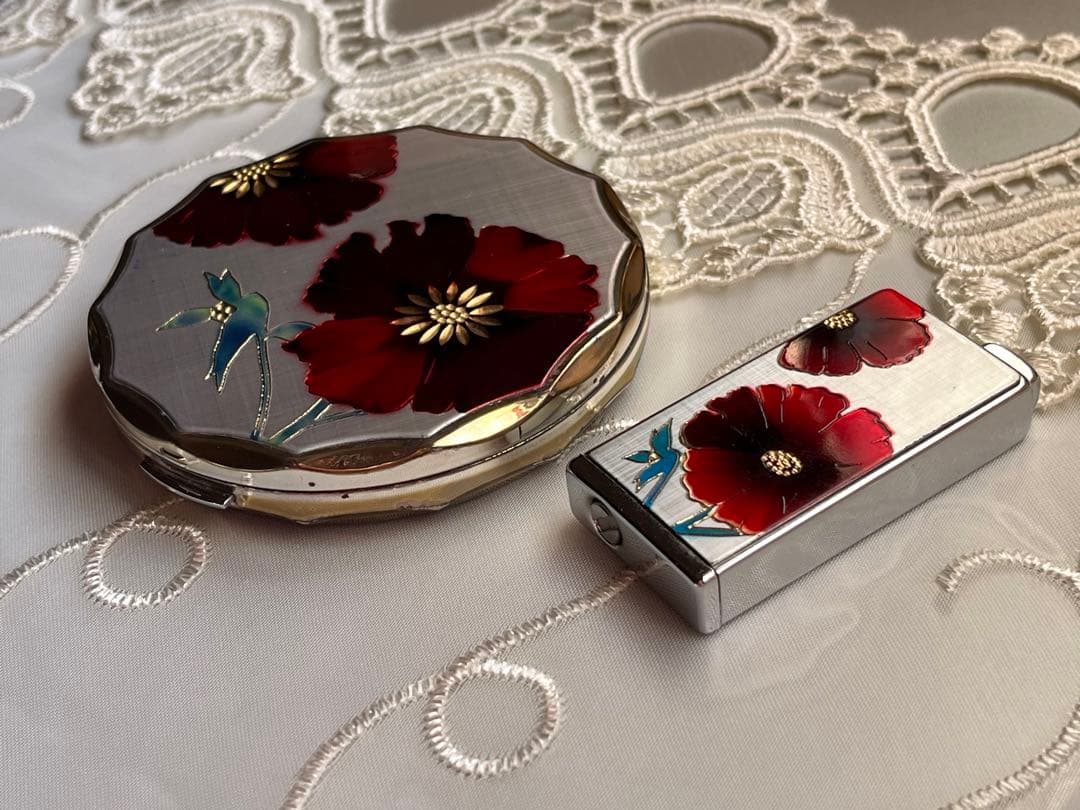 昭和レトロ　ヴィンテージ　コンパクト　ミラー　化粧鏡　ライター型香水スプレー