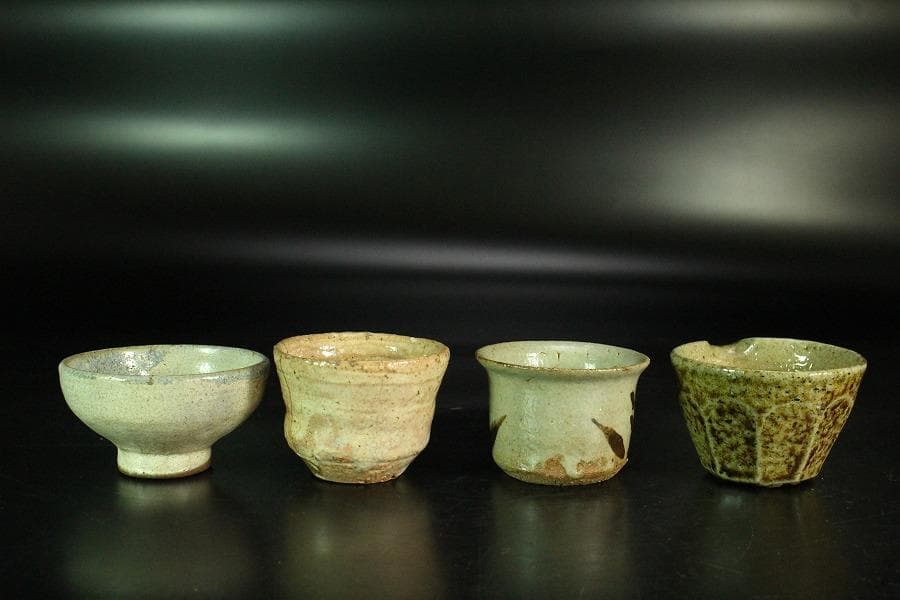 古い 唐津 萩 益子 ぐい呑 四件 まとめて(K-YC380)