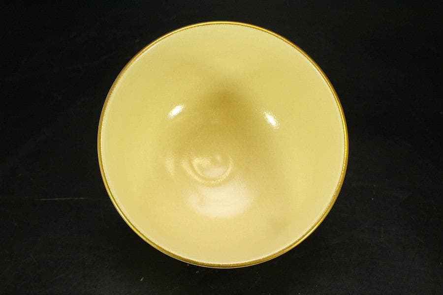 茶道具 清水焼 色絵 波松絵 茶碗 在印(A603)