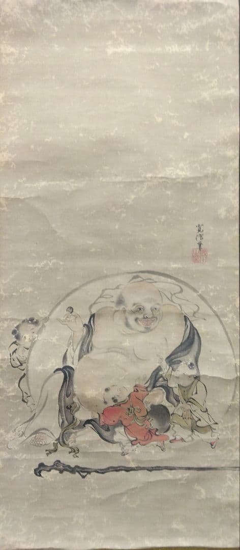 狩野融川【寛信】紙本 三幅 掛軸（江戸 鶴 布袋 唐子 古画）