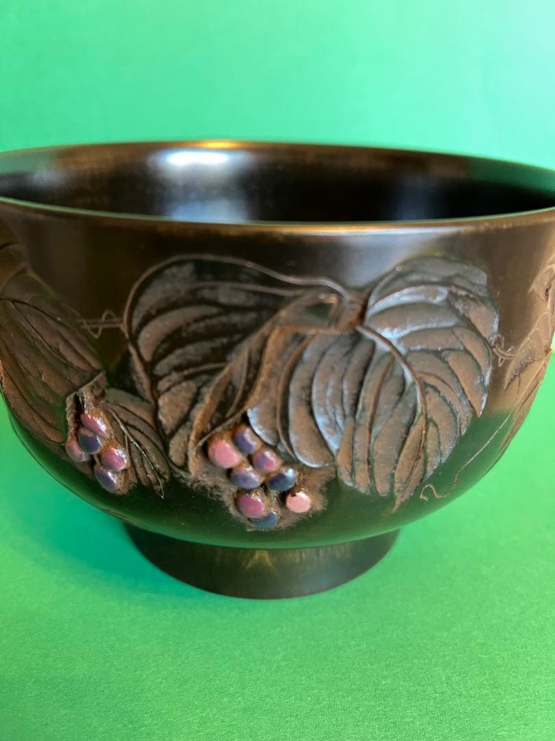 川添日記おおぶり椀　 草木彫漆器