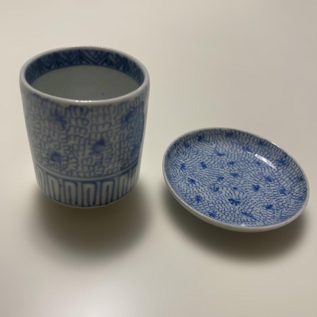 古伊万里　 微塵唐草　骨董　アンティーク おちょこ　豆皿　2点セット 古伊万里 微塵唐草 骨董 アンティーク おちょこ 豆皿 2個セット 古
