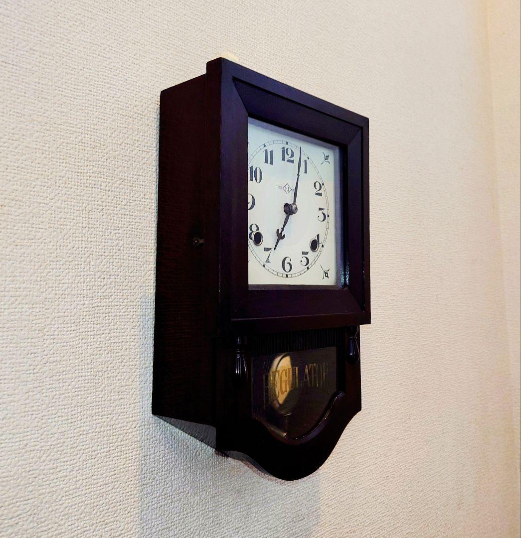 〈完動・美品〉今津菊次郎時計店　小さな角型変形ゼンマイ振り子時計 古時計