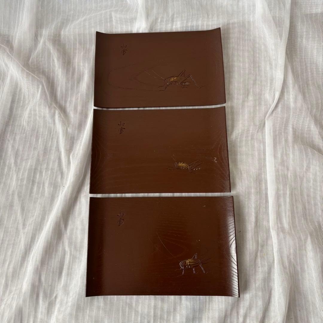 Ay96 讃岐彫篠原如雪銘々菓子器菓子皿5客昆虫木彫骨董日本美術