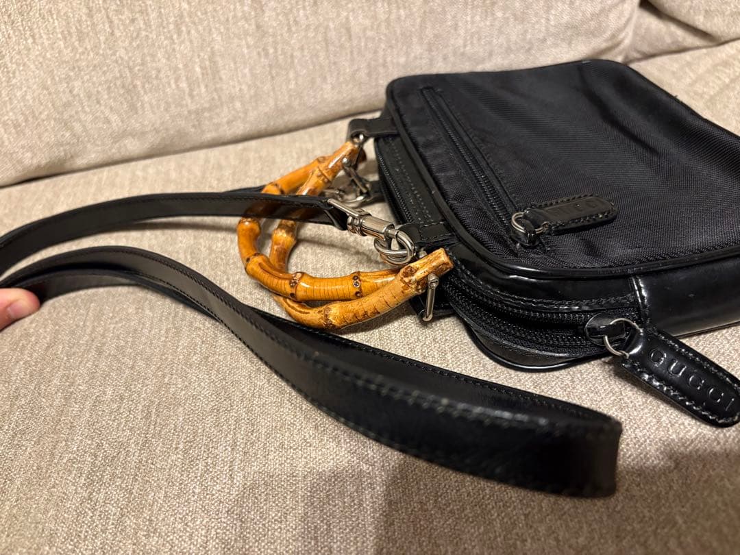 GUCCI ブラック バンブナイロン ショルダーバッグ