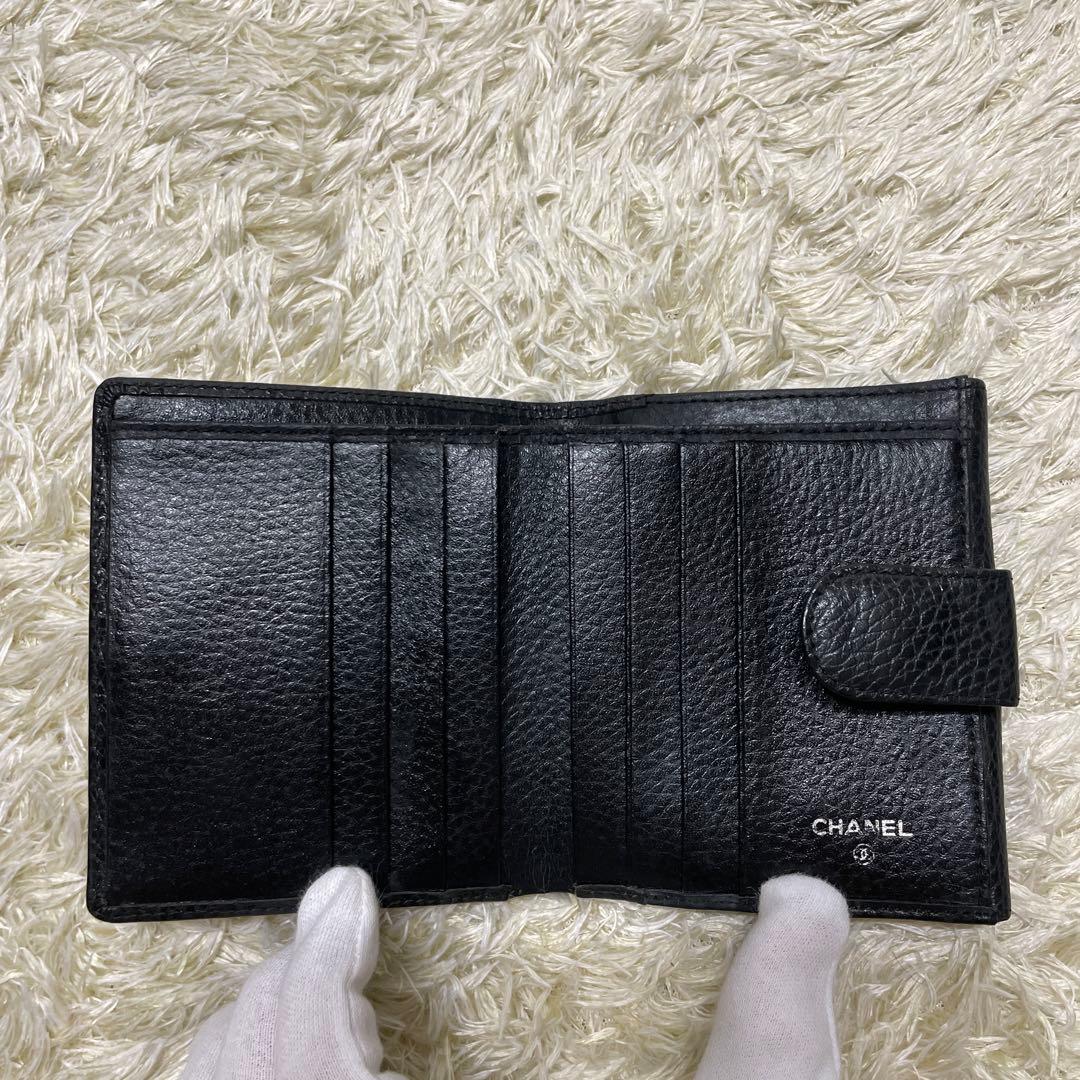 シャネル マトラッセ キャビアスキン Wホック 二つ折り財布 ココマーク 黒