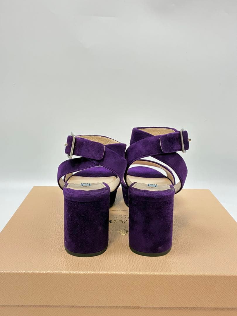 箱つき美品✨PRADA スウェードサンダルロゴ　チャンキーヒール　36 パープル