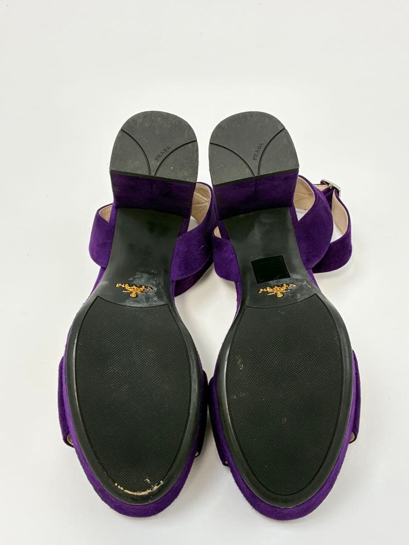 箱つき美品✨PRADA スウェードサンダルロゴ　チャンキーヒール　36 パープル