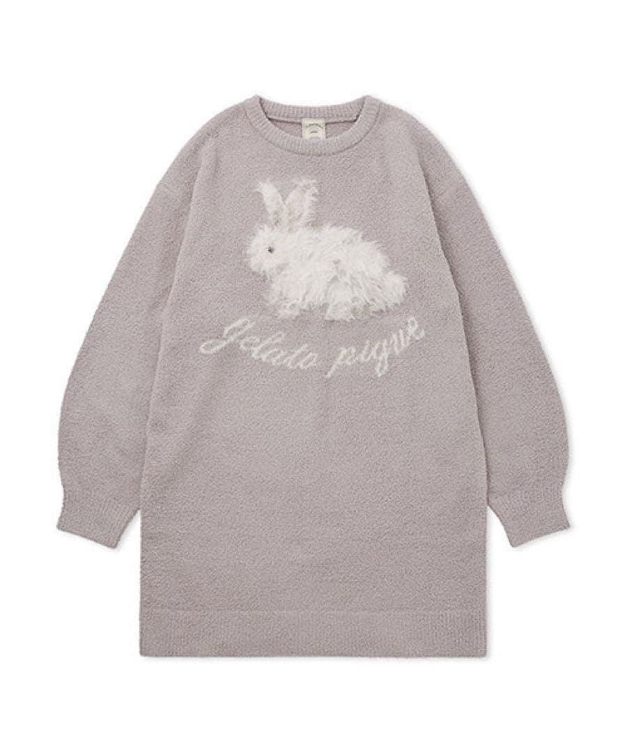 新品未開封 ジェラートピケ ベビモコラビットジャガードワンピース グレー うさぎ