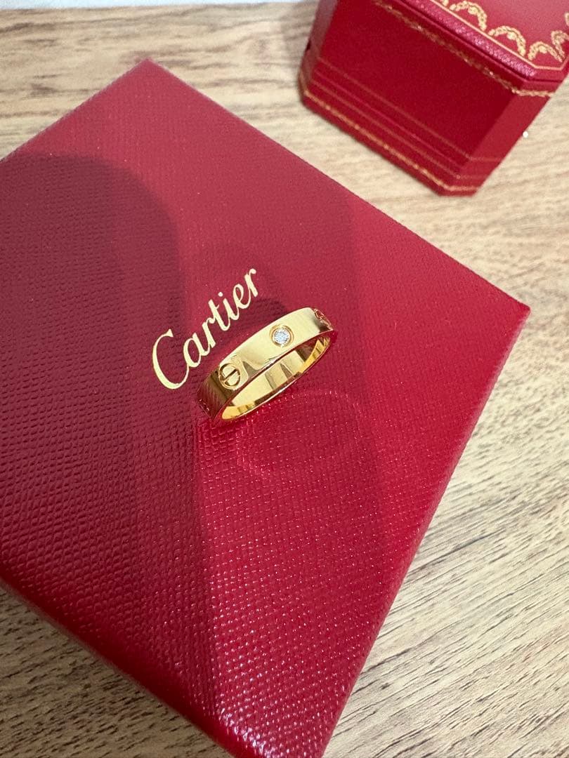 【美品・付属品あり】Cartier ラブリング K18YG ダイヤ1P 14号