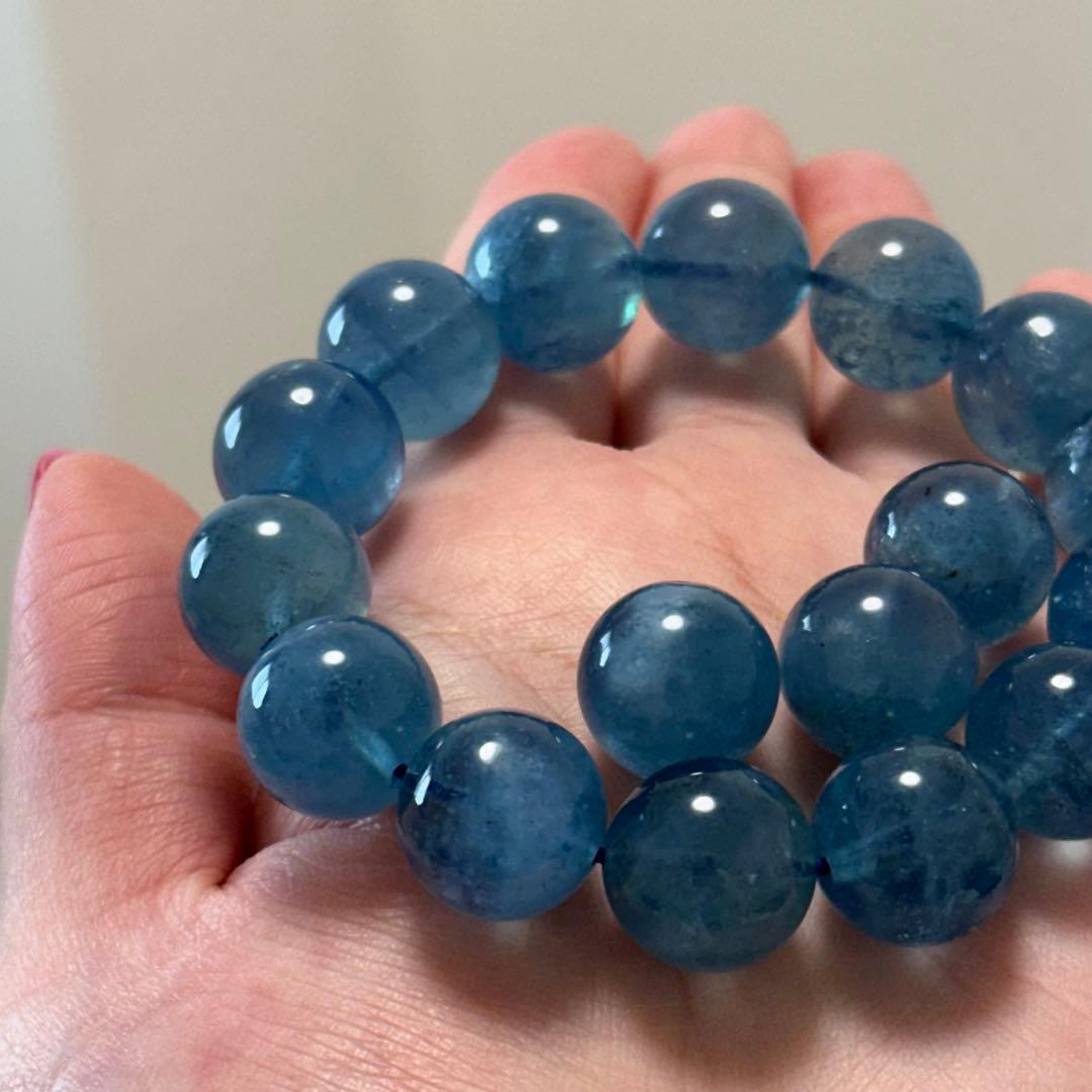 【高品質】上質 デビル アクアマリン 14mm ブレスレット 天然石 希少 水色