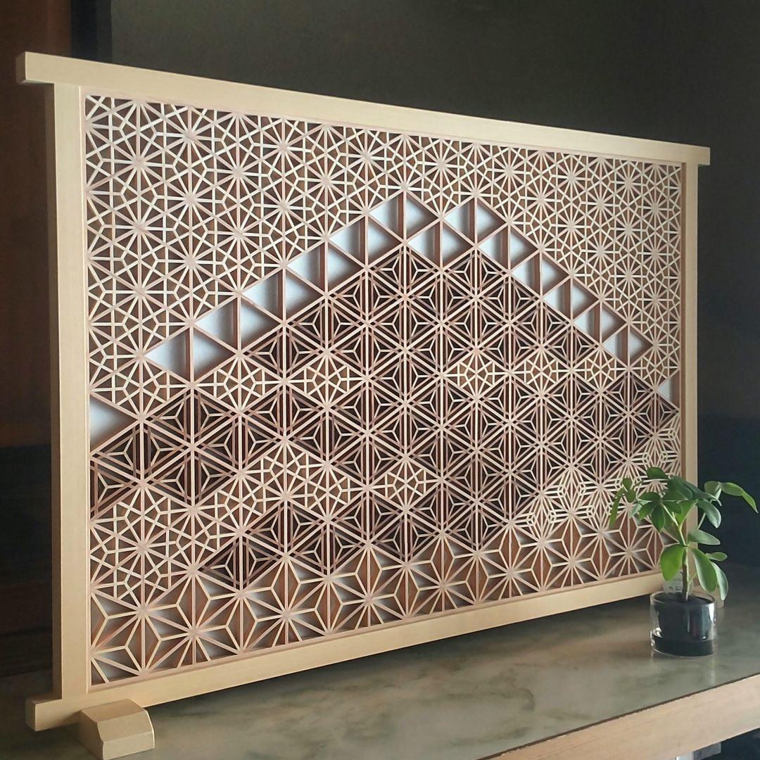 組子細工 組子 赤富士 富士山 透かし模様 衝立 パーテーション 日本