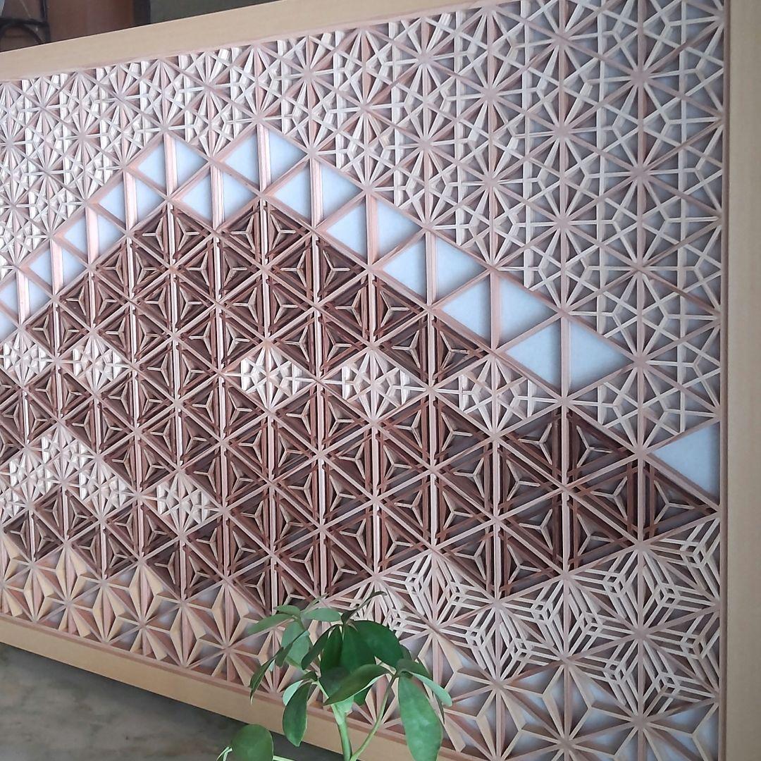 組子細工 組子 赤富士 富士山 透かし模様 衝立 パーテーション 日本