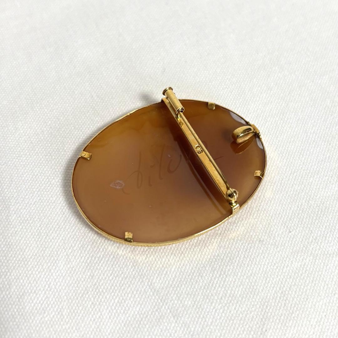 K18 作家もの シェルカメオ ブローチ ペンダントトップ 微笑み 18金