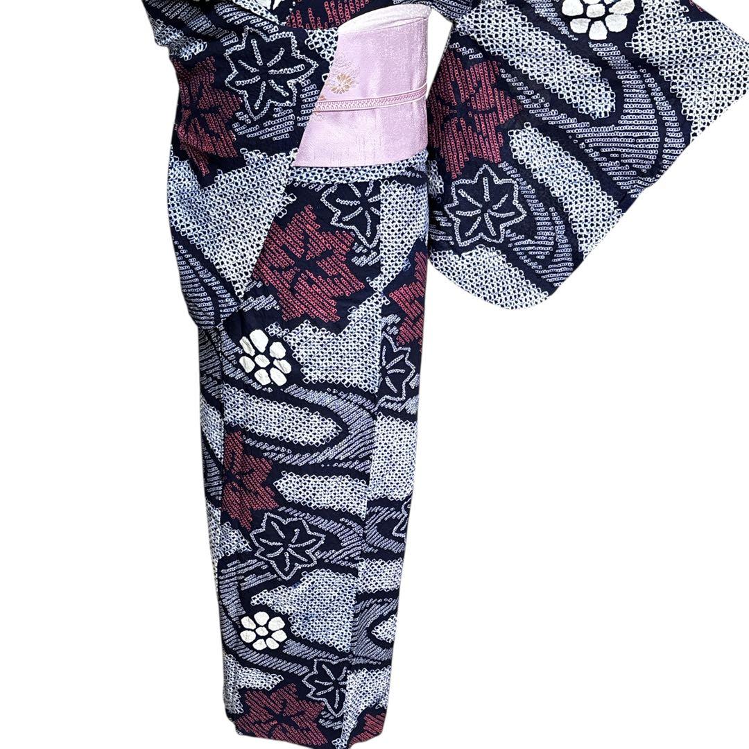 A98夏着物　洗える　有松鳴海絞り 高級浴衣 花 綿　祭り　花火会