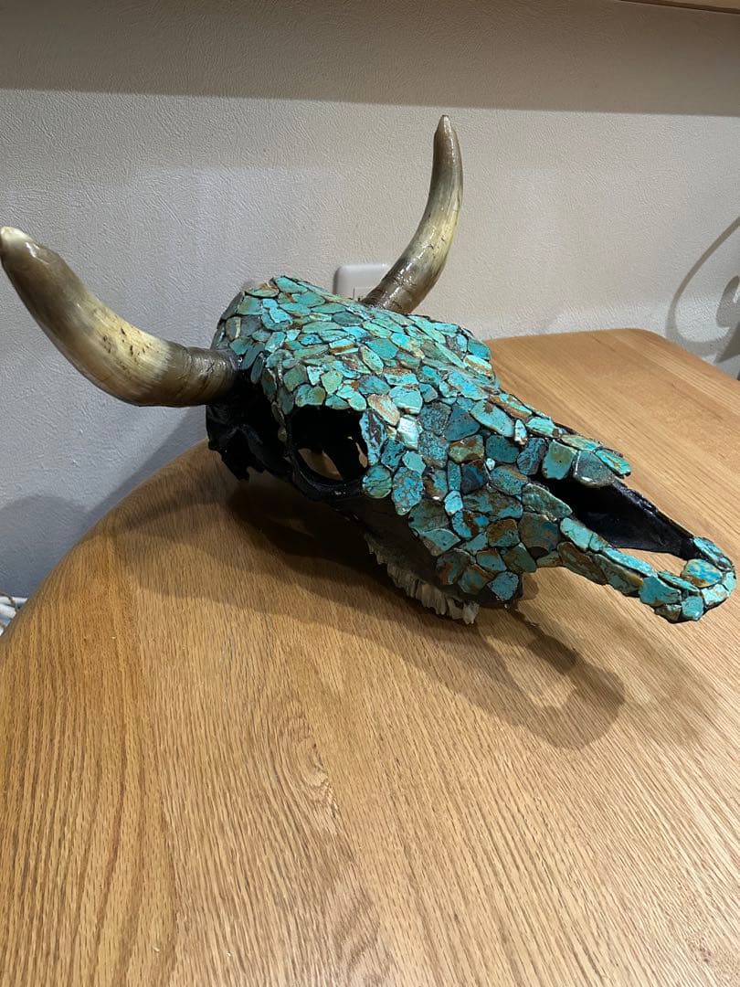 ネイティブアメリカターコイズ装飾牛の頭部オブジェ❣️ショートタイムセール