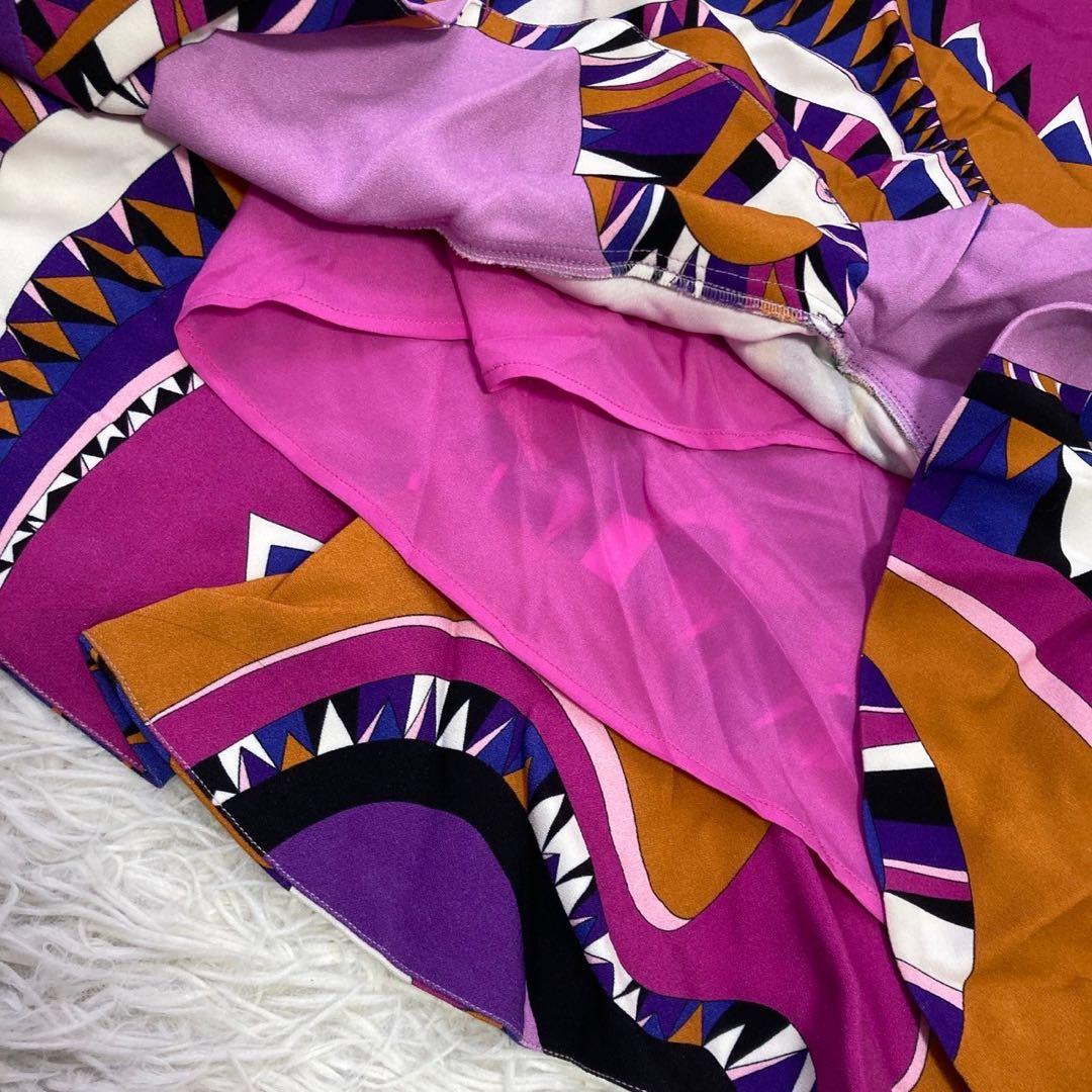EMILIO PUCCI 総柄裾フリルスカート パープル 38 エレガント 大人