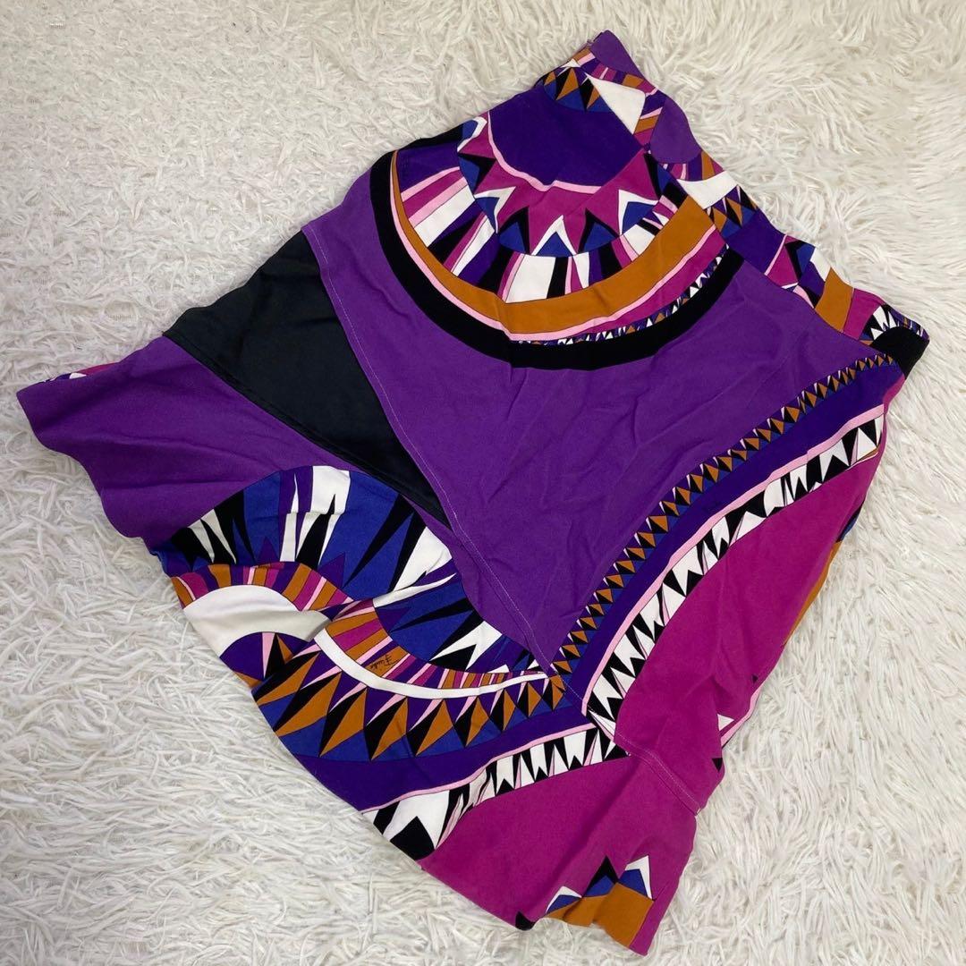 EMILIO PUCCI 総柄裾フリルスカート パープル 38 エレガント 大人